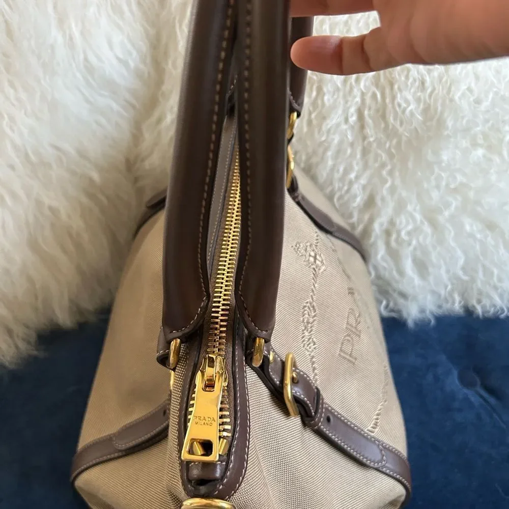 PRADA Jacquard Logo Tote Corda Bruciato